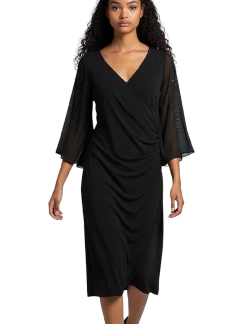 MSK Women's Black Beaded Bell Sleeve Party Event Chic Dress NWOT Size M